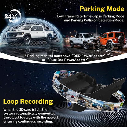 Front 4K Dash Cam fit for Dodge RAM 1500/2500/3500(Large Cover) 2019-2024 Rebel Big Horn Laramie Tradesman TRX SLT Classic,OEM-Style Camera,2160P HDR,5.8GWiFi & APP,GPS,Loop Recording,G-Sensor