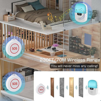 WiFi Caregiver Pager Wireless, Issufel Smart App Emergency Life Alert System Fall Call Button for Elderly Home Patients Disabled Pregnant Woman Seniors 1 Receiver+1 Call Button(2.4GHz Wi-Fi Only)