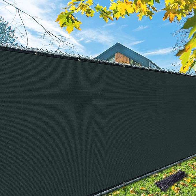 iCover 5x12ft Fence Privacy Screen, Heavy Duty Fencing Panels Screens, Outdoor Shade Cloth Mesh Barrier, Reinforced Bindings and Brass Grommets, Cable Zip Ties Included, Green