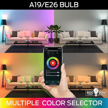 Monster Multi-Color and Warm-White LED Light Bulb, 16,000,000 Lighting Possibilities, Customizable with App, Compatible with Alexa/Siri/Google Assistant, Wi-Fi Enabled, 1-Pack, 9 watt