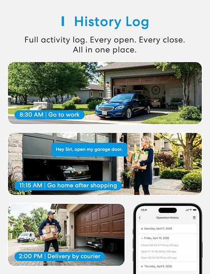 meross Smart Garage Door Opener Remote with External Antenna, Up to 3 Single Doors, Compatible with Apple HomeKit, Amazon Alexa, Google Assistant, SmartThings, App Control, No Hub Needed