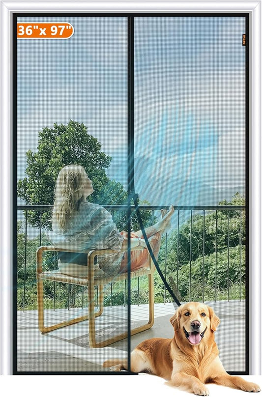 MAGZO Magnetic Screen Door Fit Door Size 36 x 97 Inch, Screen Size 38" x 98" Strong Magnets Mesh, Reinforced Fiberglass Net for Patio and Front Entrances, Gray