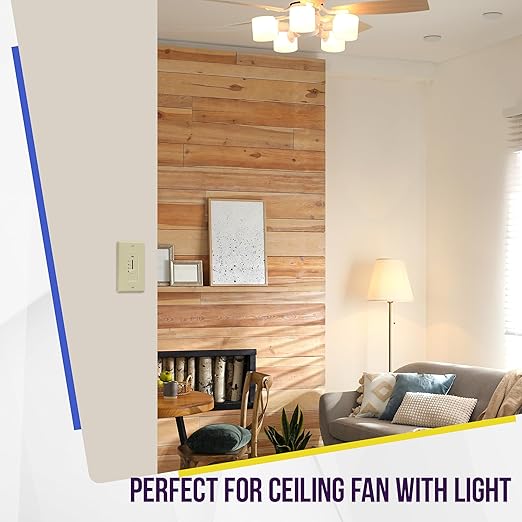 ENERLITES 3 Speed in-Wall Ceiling Fan Control, Slide Switch, 120VAC, 2.5A, Single-Pole, No Neutral Wire Required, 17000-F3-I-F, Ivory