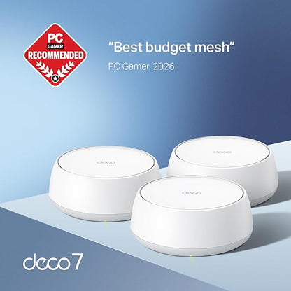 TP-Link Deco 7 BE25 Dual-Band BE5000 WiFi 7 Mesh Wi-Fi System | 4-Stream 5 Gbps, 240 Mhz | Covers up to 6,600 Sq.Ft | 2X 2.5G Ports Wired Backhaul | VPN,MLO, AI-Roaming, HomeShield, 3-Pack