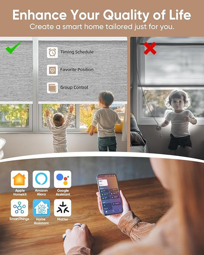 Kincmo Motorized Blinds with Remote,100% Blackout Motorized Roller Shades Work with Apple Homekit,Alexa,Google, Custom Electric Blinds with App,Voice Control (Dreamy Grey)