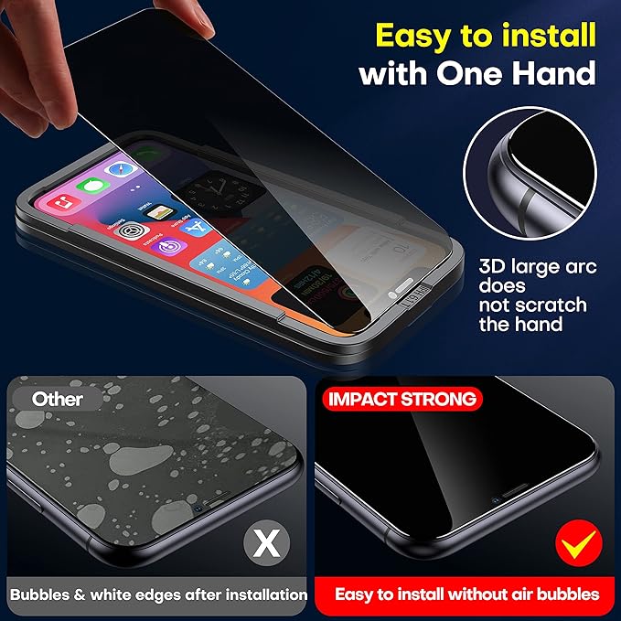 ImpactStrong Anti-Spy Privacy Screen Protector for iPhone 12 / iPhone 12 Pro (6.1-Inch), 9H Tempered Glass, Shatter-Resistant, Anti-Scratch, Easy Install Kit, Case Friendly, 2-Pack