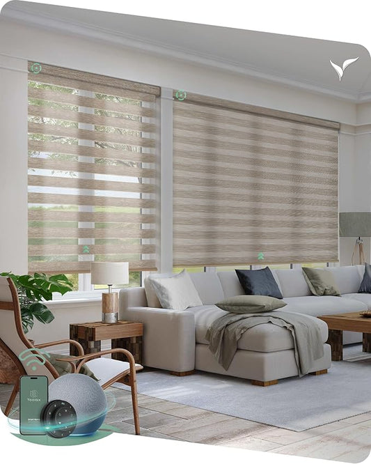 Yoolax Motorized Blinds with Remote, Motorized Zebra Blinds Compatible with Alexa, Privacy Motorized Blinds, Zebra Shades for Windows Custom Size(V-Jungle Coffee)