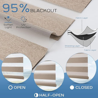 Motorized Zebra Blinds Compatible with Alexa Smart Dual Layer Shades with Control Remote Roller Blinds Automatic Shades for Smart Home and Office Customized Size (95% Shading - Luxury Coffee)
