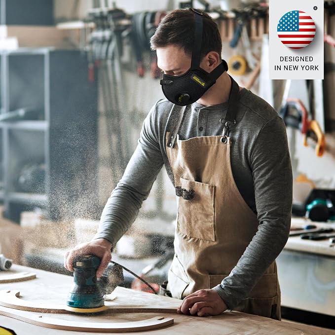 FIGHTECH Dust Mask 2 Sizes - Large, Woodworking Reusable Carbon Filter Mask | Reusable Face Mask with Air Valves for Construction and Moving Single Black Mask Helps Reduce Dust During Work