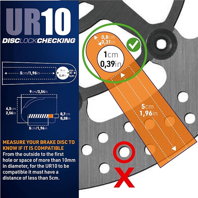 URBAN UR10 Approved Motorcycle Disc Lock with Smart Alarm | 120dB, LED, Warning, A+ Sensitivity, X2 ON | SRA & Sold Secure Gold Tested Anti-Theft for Motorbike | 10mm Double Locking, Hardened Steel