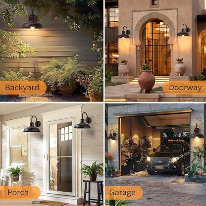 12'' Dusk to Dawn Outdoor Gooseneck Barn Light, 2-Pack Farmhouse Exterior Wall Mount Light Fixture - Industrial Brown for Porch, Entryway, Garage