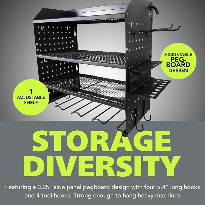 Pearington Modular Pegboard Rack, Power Tool Organizer with Battery Charging Station, Power Strip, 4-Layer Wall Mount Drill Holder