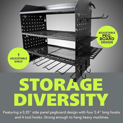Pearington Modular Pegboard Rack, Power Tool Organizer with Battery Charging Station, Power Strip, 4-Layer Wall Mount Drill Holder