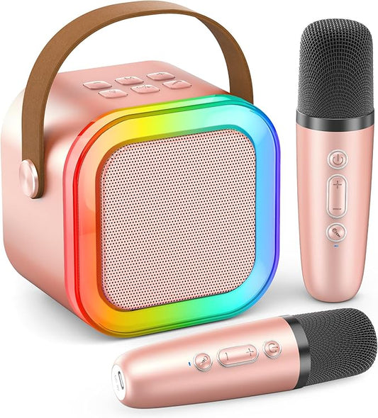 Mini Karaoke Machine for Kids Adults, 2026 TOP Birthday Gifts for Girls 3,4,5,6,7,8+Year Old Toddler Toys,Portable Bluetooth Speaker with 2 Wireless Karaoke Microphones Player Gifts(Rose Gold)