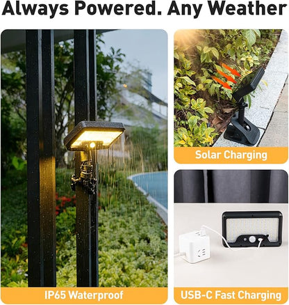 2 Pack Clip On Solar Lights Outdoor with Octopus Tripod, 92 LEDs 3 Color Temps & Remote Control, Motion Sensor Fence Lights Solar Powered, IP65 Waterproof Security Light for Deck, Gutter, Camping