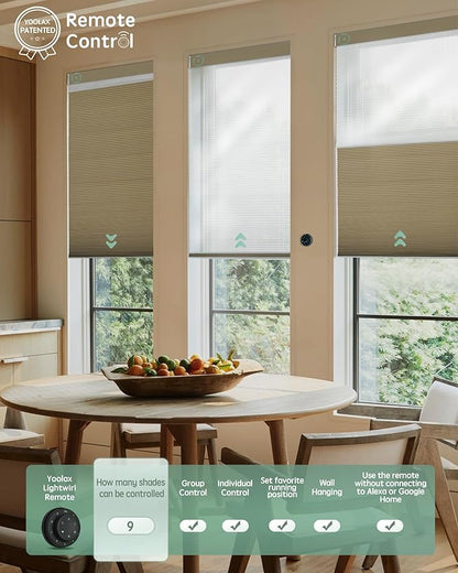 Yoolax Smart Motorized Day and Night Cellular Shades with Remote, Top Down Bottom Up Blinds Compatible with Alexa, Blackout and Light Filtering Honeycomb Blinds (Khaki)