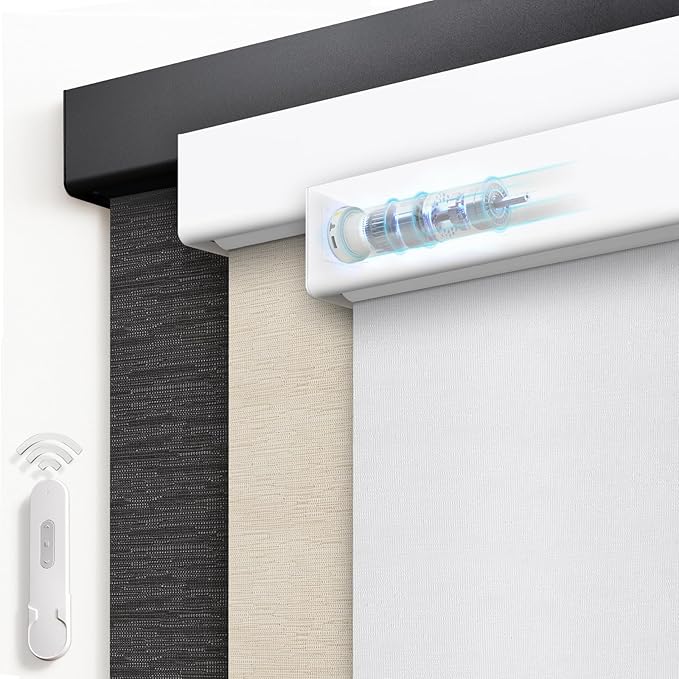 Motorized Blinds with Remote, Blackout Rechargeable Automatic Roller Shades, Cordless Smart Blinds Compatible with Alexa, Custom Blind for Indoor Windows, Moon River Snow