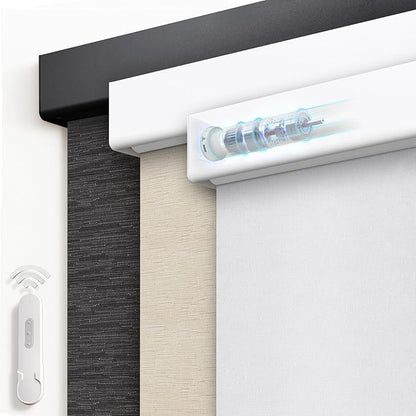 Motorized Blinds with Remote, Blackout Rechargeable Automatic Roller Shades, Cordless Smart Blinds Compatible with Alexa, Custom Blind for Indoor Windows, Moon River Snow