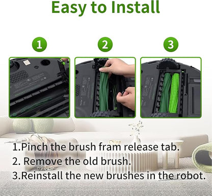 Dual Multi-Surface Rubber Roller Brushes Replacement Parts Compatible with Irobot Roomba I E & J Series I1+ I7 I3+ I4+ I6+ I7+ I8+ J5 J5+ j6 J6+ J7 J7+ J8 J8+ J9+ E5 E6 Vacuum Accessories