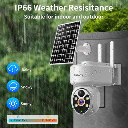 ESCANU Wireless Home Security Cameras,Solar Power PTZ Outdoor Cameras,Motion Detection,Night Vision,Water-Proof,2-Way Audio,No Subscription Fee,Cloud/SD Card Storage