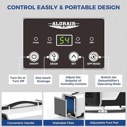 ALORAIR 70 Pints Crawl Space Dehumidifier with Pump and Drain Hose, Compact Basement & Commercial Dehumidifier for Water Damage Restoration, Covers Up to 1,000 Sq. Ft., 5-Year Limited Warranty