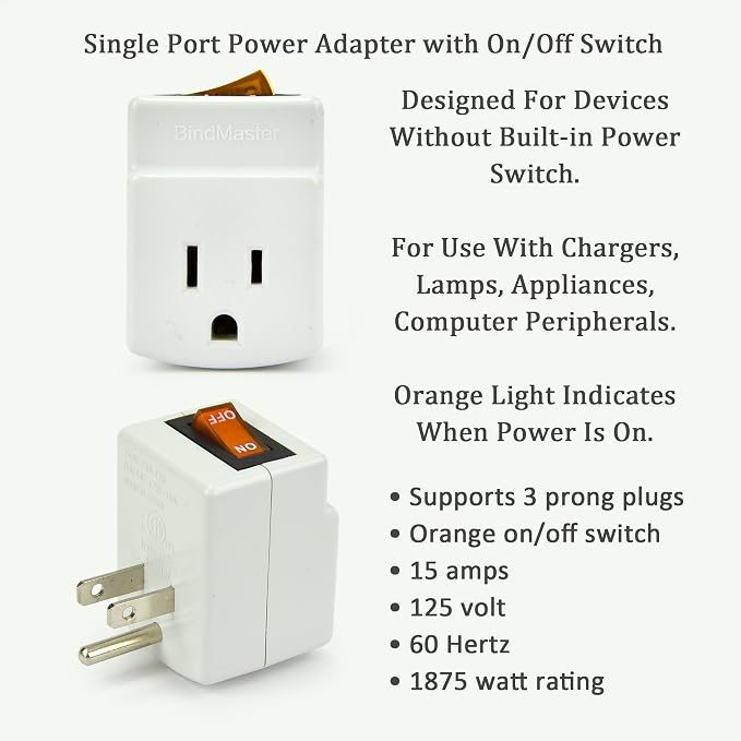 New! 3 Prong Grounded Single Port Power Adapter for Outlet with Orange Indicator On/Off Switch to be Energy Saving (1 Pack)