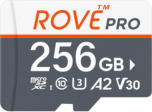 ROVE PRO Micro SD Card microSDXC 256GB Memory Card with Full-Size SD Adapter 100MB/s Read Speed, C10, U3, V30, 4K, A2 for Dash Cam, Android Smart Phones, Tablets, Games