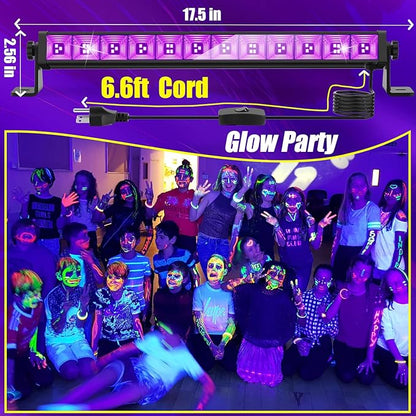 4 Pack 45W LED Black Light Bar, Blacklight with 6.6ft Cord+Switch, Light Up 26x26ft, Glow in The Dark for Halloween, Party, Birthday, Body Paint, Fluorescent Poster, Bedroom