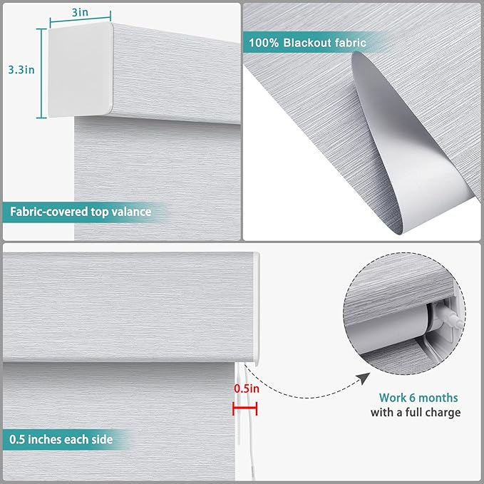 Changshade Smart Roller Shade with Remote Control Blackout Automatic Window Shades for Home Custom Size Motorized Blinds for Windows Work with Alexa,Google Home,Apple Homekit, Grey