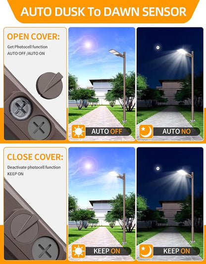 6 Pack LED Parking Lot Light 320W 256W 192W Adjustable, UL Listed 5000K Shoebox Light with Photocell, IP65 Commercial Street Lights Adjustable Arm Mount for Outdoor AC100-277V