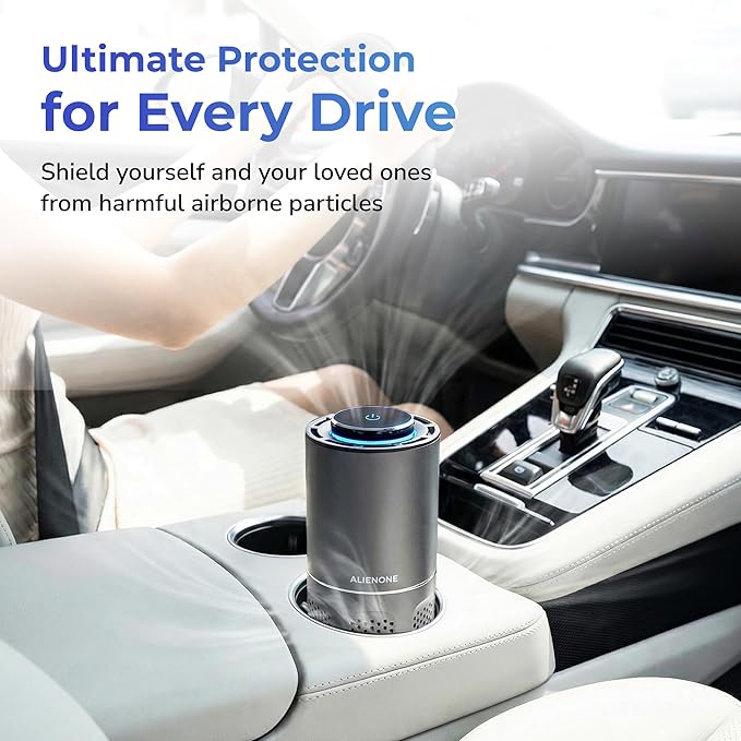 ALIENONE AP-C2-D Car Air Purifier, Portable Personal Mini Unit for Car Home Office Bedroom Desk Travel RV Camping, Compact Quiet Design, 360° Airflow for Small Spaces