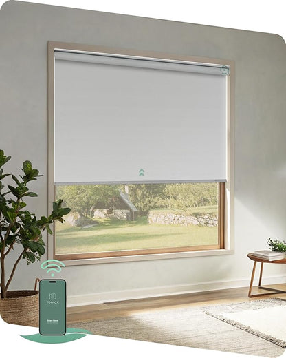 Yoolax Motorized Shades App Control, Blackout Automatic Blinds for Indoor Windows, Electric Roller Shades for Bedroom Living Room Office (Blackout Alpine White, 29" W x 75" H)