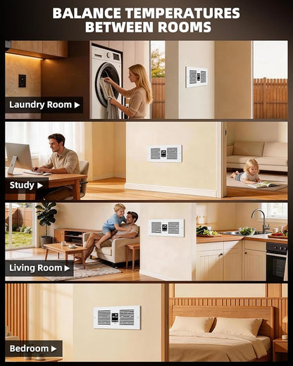 Hardwired Reversible Room to Room Fan, 300 CFM Through Wall Fan | No Plug, 2-Way Airflow, Remote Control, Thermostat 35F-99F, 5 Speeds, Fits 3.8-7.4 in Walls, Bedroom, Kitchen, Laundry