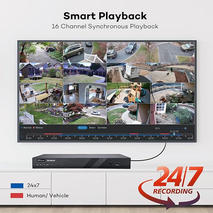 ONWOTE 6K 12MP 16 Channel PoE NVR, Smart AcuSearch, 16CH Video Audio Recorder (Built-in 16 PoE Ports), Only Work with ONWOTE 12MP/4K 8MP/6MP/5MP POE IP Cameras, Support 20TB (No Hard Drive Included)