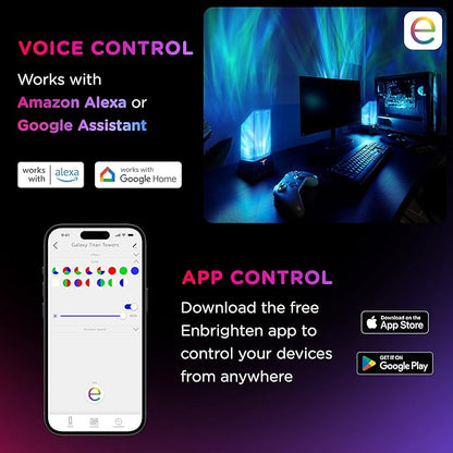 Enbrighten Smart Gaming Light Towers with RGBW Galaxy Projector | Space Nebula Effects, Alexa and Google Compatible, App-Controlled Ambient Lighting, Night Light for Kids Room and Game Room