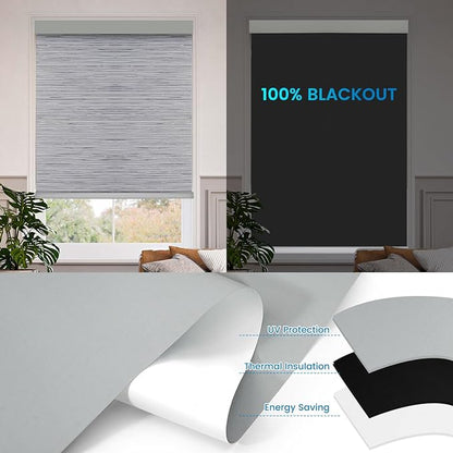 Motorized 100% Blackout Roller Shades – Custom Smart Blinds with Remote Control, Rechargeable Battery or Plug-in Motor, Tuya WiFi Optional, Home & Office Automatic Window Shades (Cement Gray/CH9429)