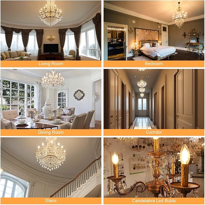 comzler Dimmable E12 LED Candelabra Bulb, 3000K Soft White, 40W Equivalent, Type B Chandelier Light Bulb, B11 Edison Filament for Ceiling Fan, 400LM, Pack of 12