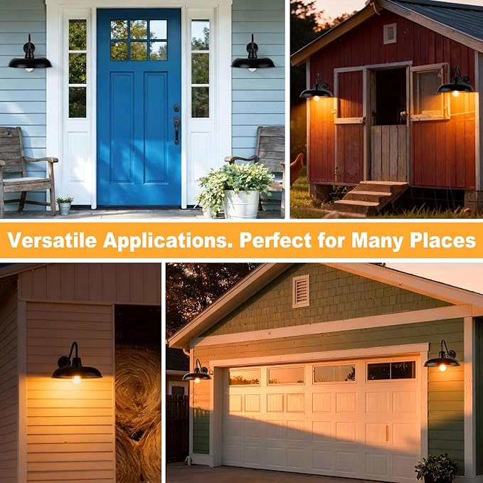 FILIYANO Large Dusk to Dawn Gooseneck Barn Light, 14 Inch 2-Pack Farmhouse Exterior Lighting Fixtures, Industrial Vintage Waterproof Stain Black Wall Mount Sconce for Cottage Garage Porch