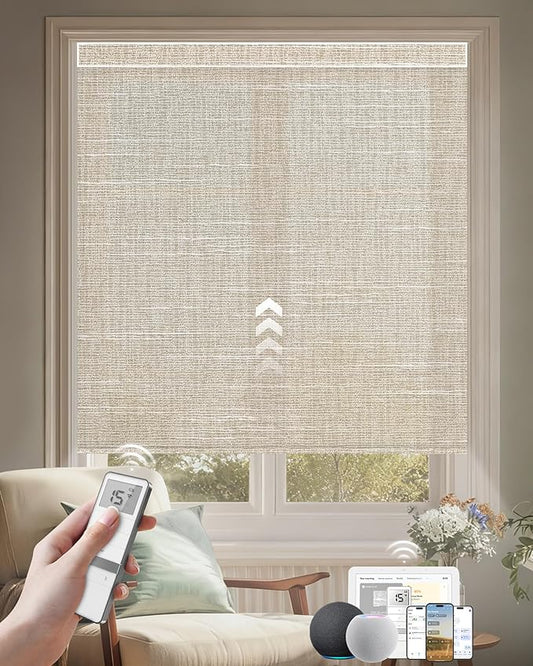 Kincmo Motorized Blinds with Remote, Light Filtering Roller Shades Work with Apple Homekit,Alexa,Google Home, Custom Electric Blinds with App,Voice Control (70% Blackout Aurora Beige)