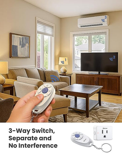 Zoiinet Mini 3-Gang Remote Control Outlet Plug Switches, Mini Key Design, Expandable Wireless Light Switches, No Wiring No WiFi, 300 ft, 15A/1500W, for Household Appliances
