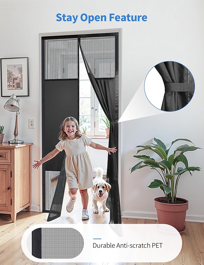 Magnetic Screen Door with Privacy Protection, PET Mesh Screen Fit for Door Size 30x80 Inch (Curtain Size 32x81 Inch), Pet Friendly Screen Curatin for Doorway to Keeps Bugs Out