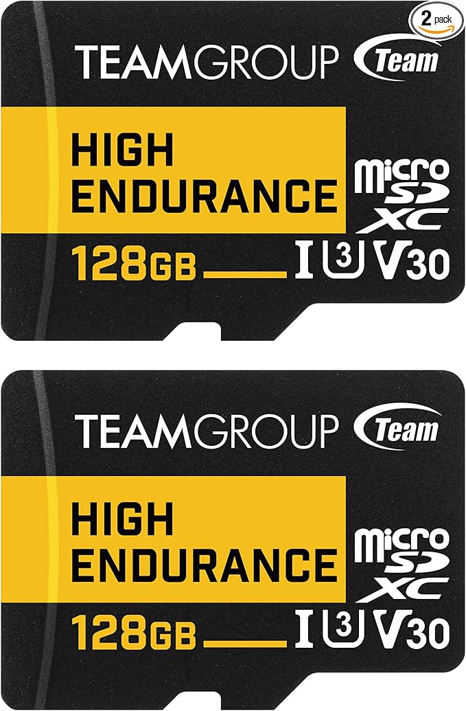 TEAMGROUP HIGH Endurance 128GB 2 Pack Micro SDXC UHS-I U3 V30 100MB/s Designed for Monitoring Stable Durable Long Lasting Flash Memory Card Security Camera 4K&Full HD Video Recording THUSDX128GIV3067