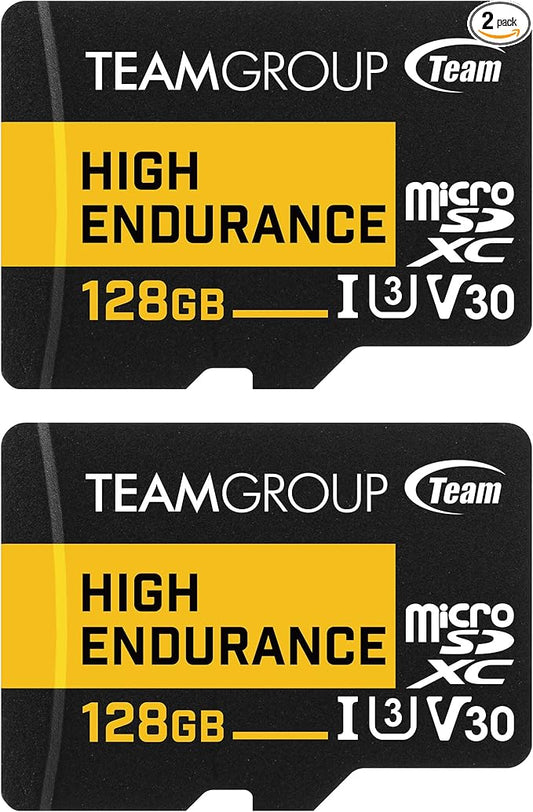 TEAMGROUP HIGH Endurance 128GB 2 Pack Micro SDXC UHS-I U3 V30 100MB/s Designed for Monitoring Stable Durable Long Lasting Flash Memory Card Security Camera 4K&Full HD Video Recording THUSDX128GIV3067