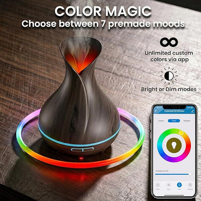 Sierra Modern Home Smart WiFi Humidifier - Aromatherapy Essential Oil Diffusers with App Control & Voice Control - Works with Alexa & Google Home - 400ml Ultrasonic Diffuser & Humidifier - Dark Brown