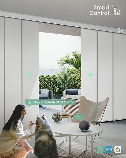 Yoolax Custom XL Smart Sliding Door Blinds, Motorized Sliding Panel Blinds Compatible with Alexa, Fabric Blackout Vertical Rechargeable Battery Shades for Glass Doors(Pure White)