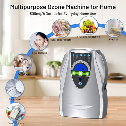 Ozone Machine Generator, Multifunctional with Timer, 500mg/h Portable Ozone Machine for Home, Kitchen, Office, Cleaning Water, Fruits and Vegetables