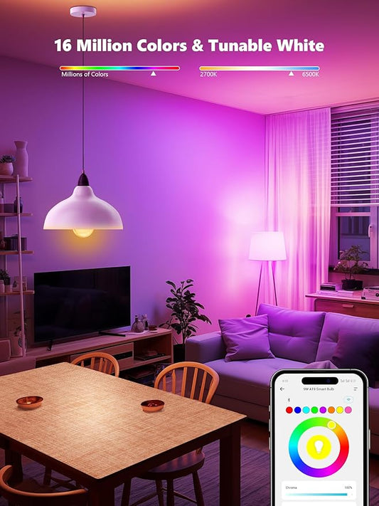 Brizled Smart Light Bulbs, Color Changing Light Bulb, RGBWW LED Light Bulbs App Control, E26 A19 Dimmable Smart Bulb Work with Alexa Google Home, 2.4Ghz WiFi Light Bulb, Music Sync, 9W, 806 LM, 4 Pack