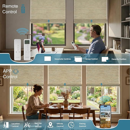 Motorized Roman Woven Woods Shades Work with HomeKit/Alexa/Google Home, Cordless Motorized Roman Shades,Electric Roman Blinds Custom Size,Crocheting Pale
