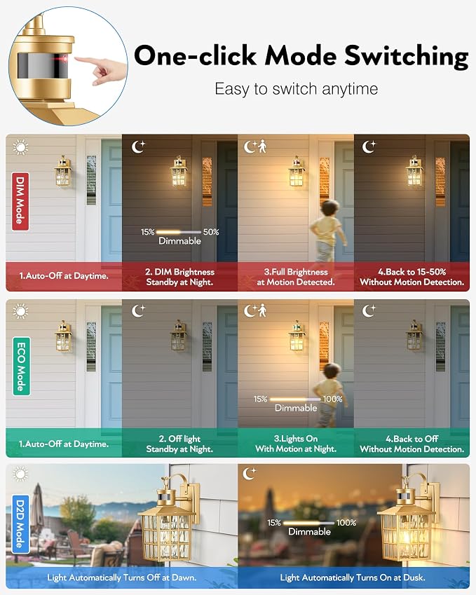 VIANIS Gold Motion Sensor Outdoor Lights for House, Anti-Rust, Waterproof