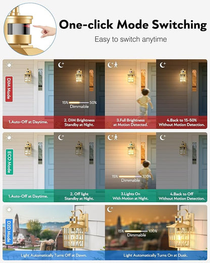 VIANIS Gold Motion Sensor Outdoor Lights for House, Anti-Rust, Waterproof